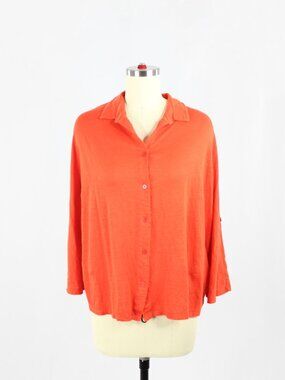 MAJESTIC FILATURES Orange Red Linen Button Down Shirt Top, Size 3/M